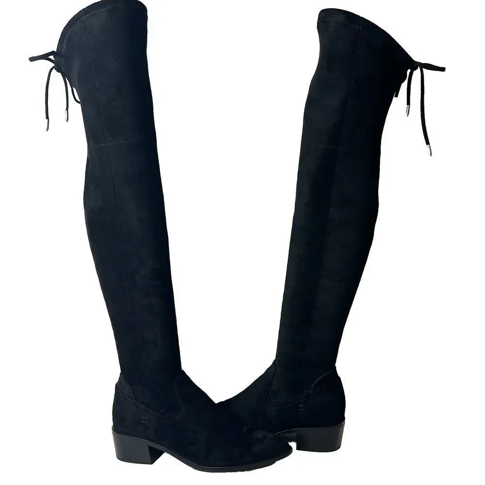 Dolce Vita Women's 6 Black Faux Suede Over The Knee Casual Boots Zip Up Low Heel